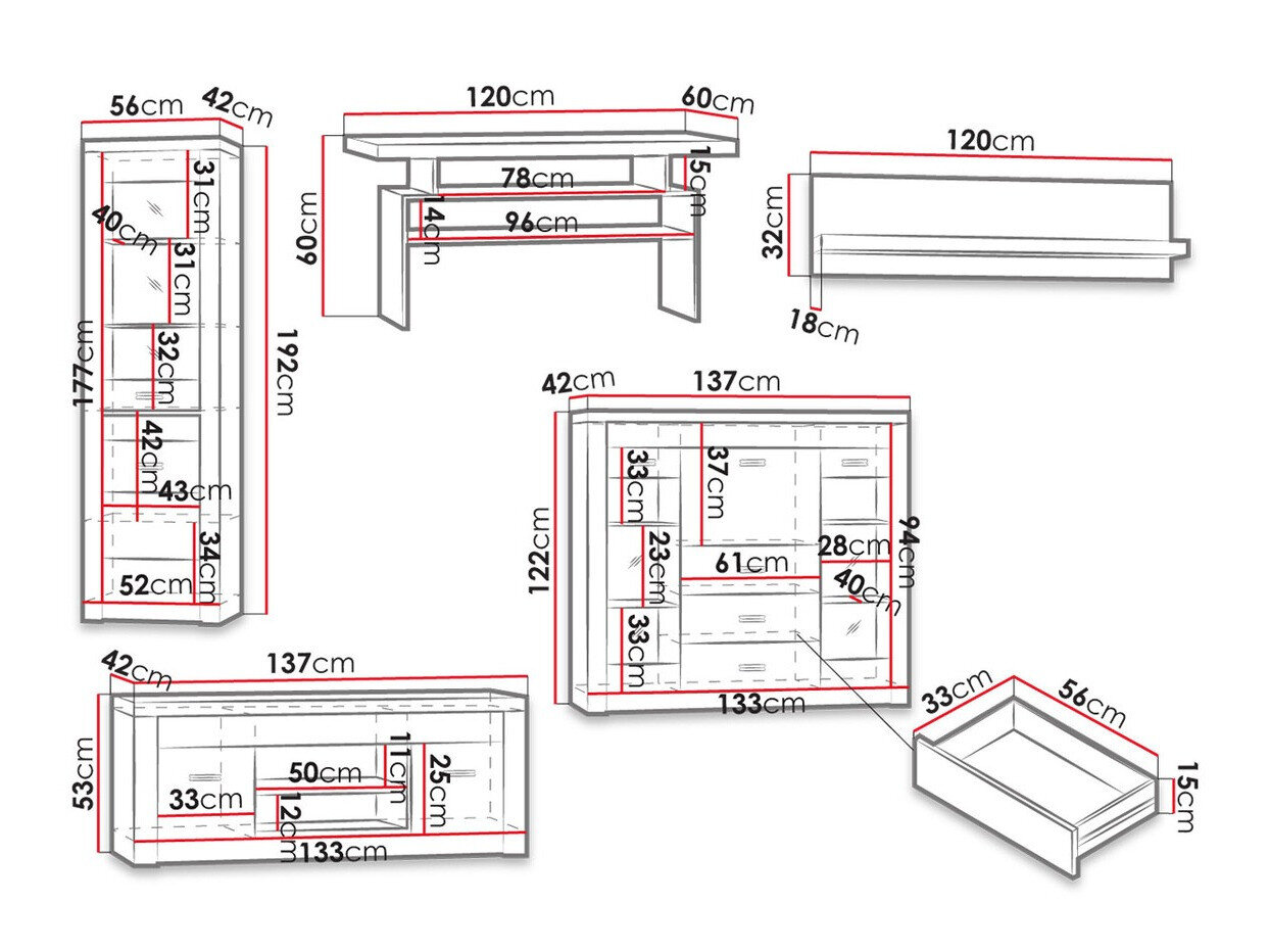 Stuemøbelsæt Serfeno 122 (Mørk aske)