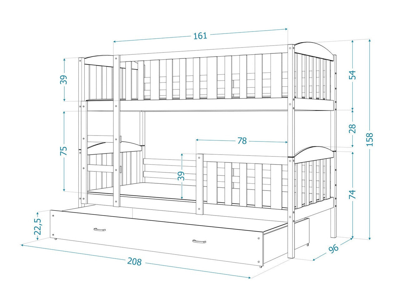 Køjeseng Aurora 107 (Grå)