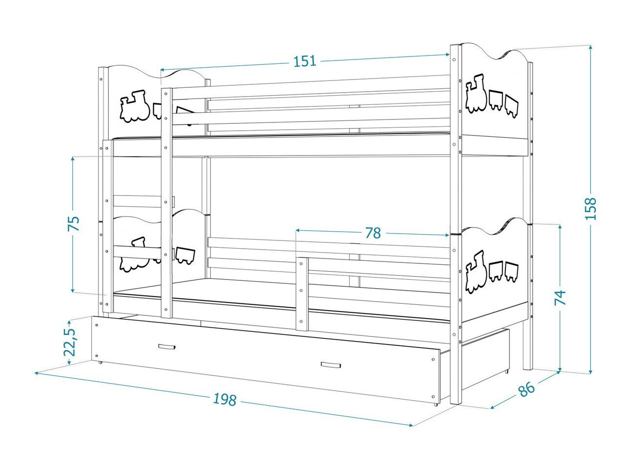 Køjeseng Aurora 111 (Fyrretræ)