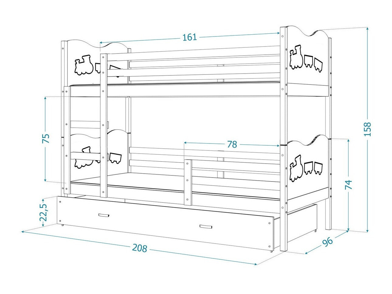 Køjeseng Aurora 112 (Fyrretræ)