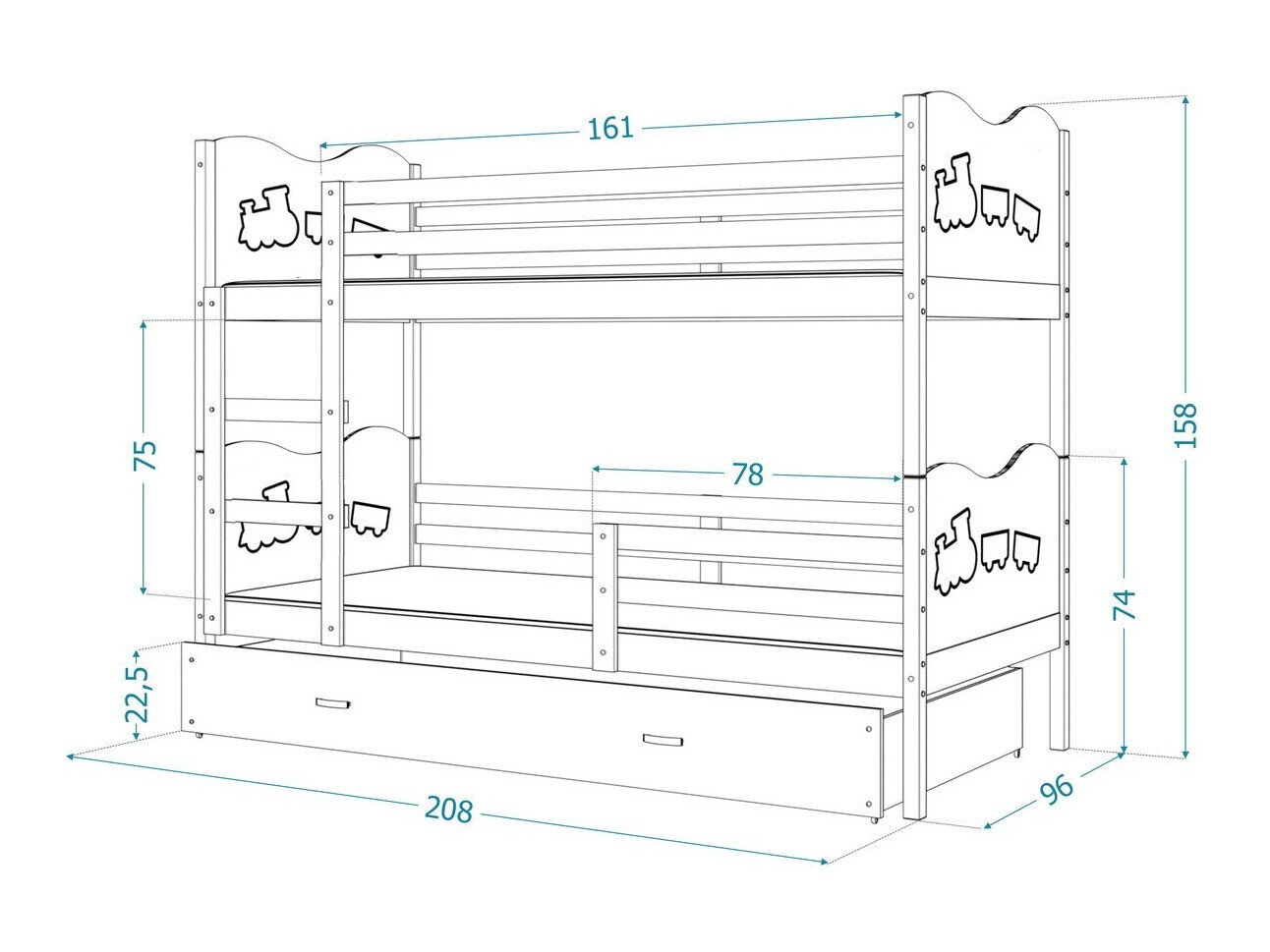 Køjeseng Aurora 112 (Fyrretræ)