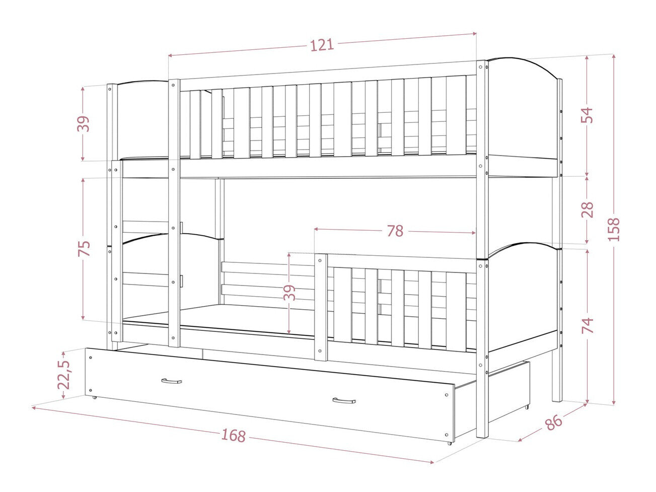 Køjeseng Aurora 113 (Grå)