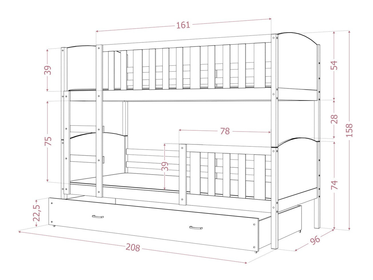 Køjeseng Aurora 113 (Hvid)