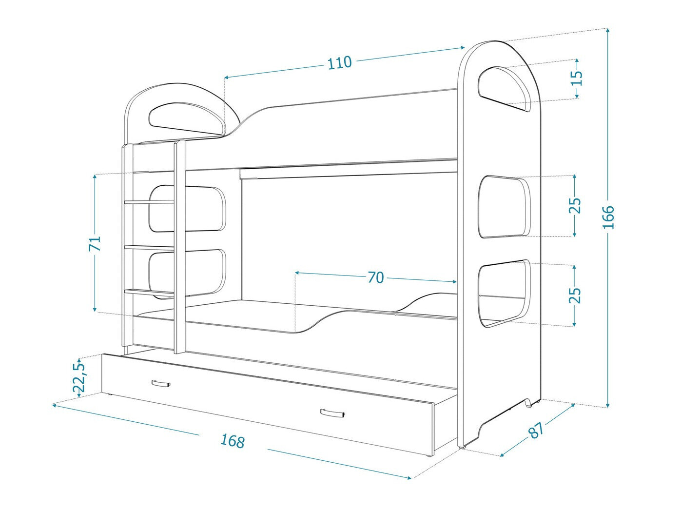 Køjeseng Aurora 114 (Grå)