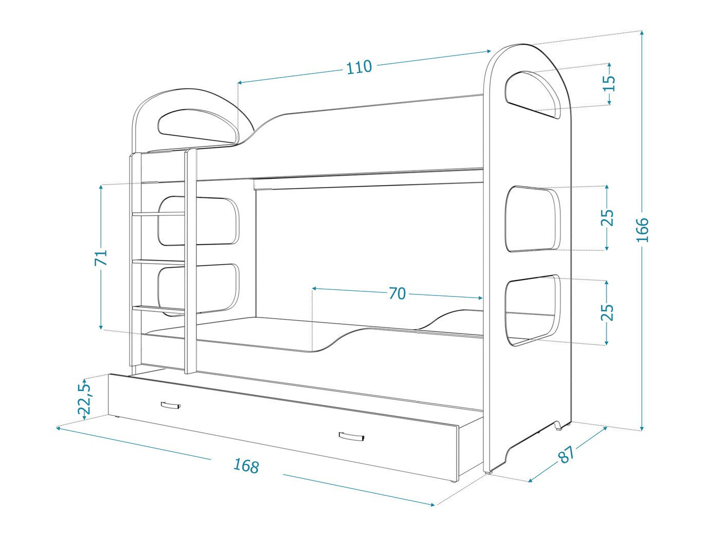 Køjeseng Aurora 114 (Hvid)