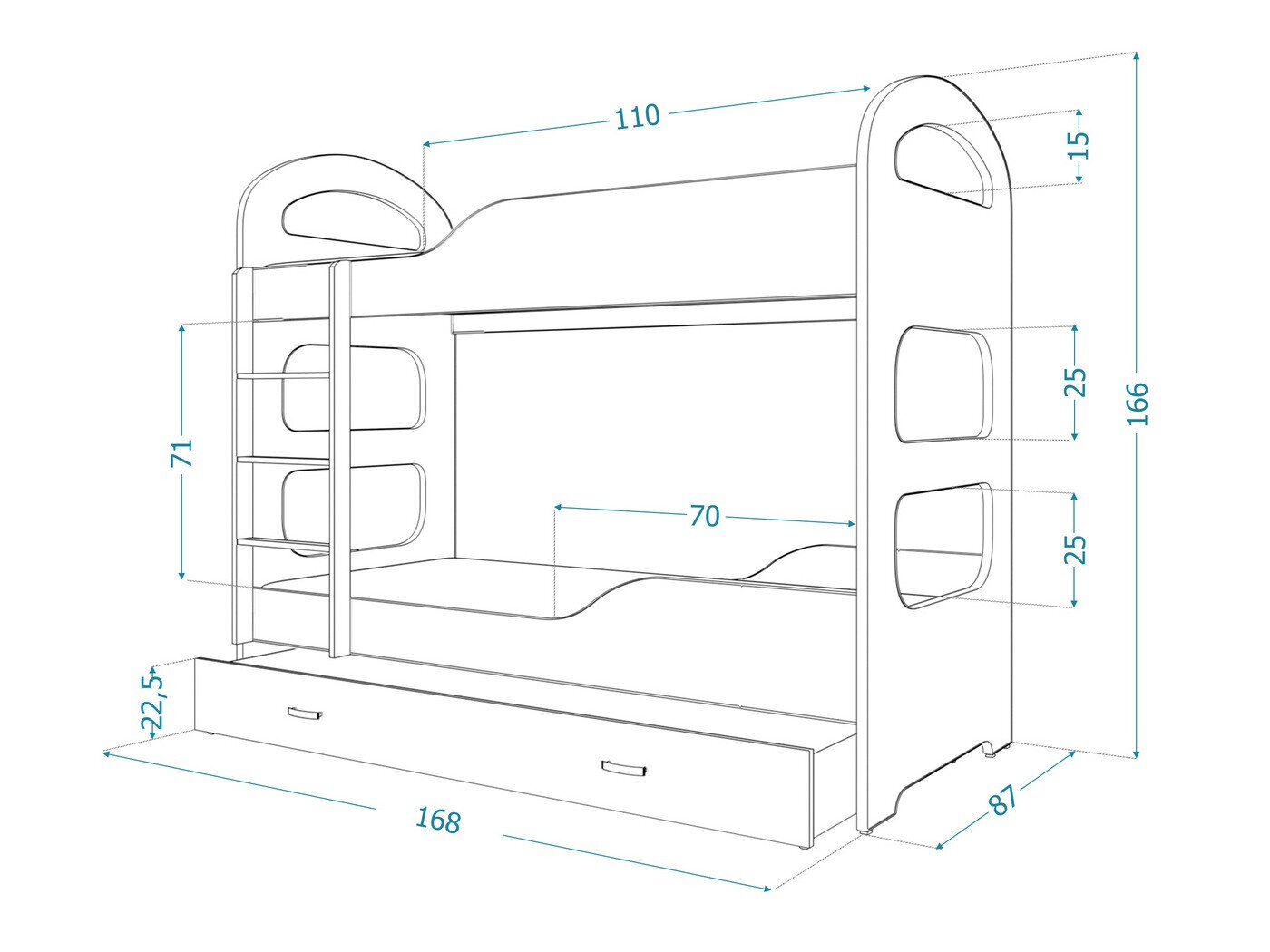 Køjeseng Aurora 114 (Hvid)