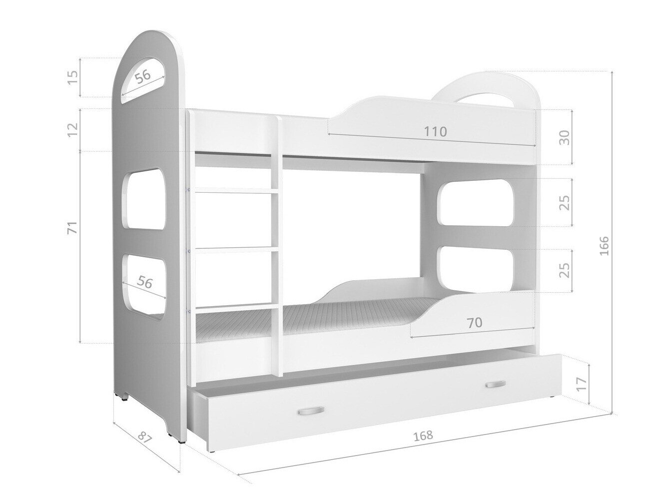 Køjeseng Aurora 116 (Hvid + Blå)