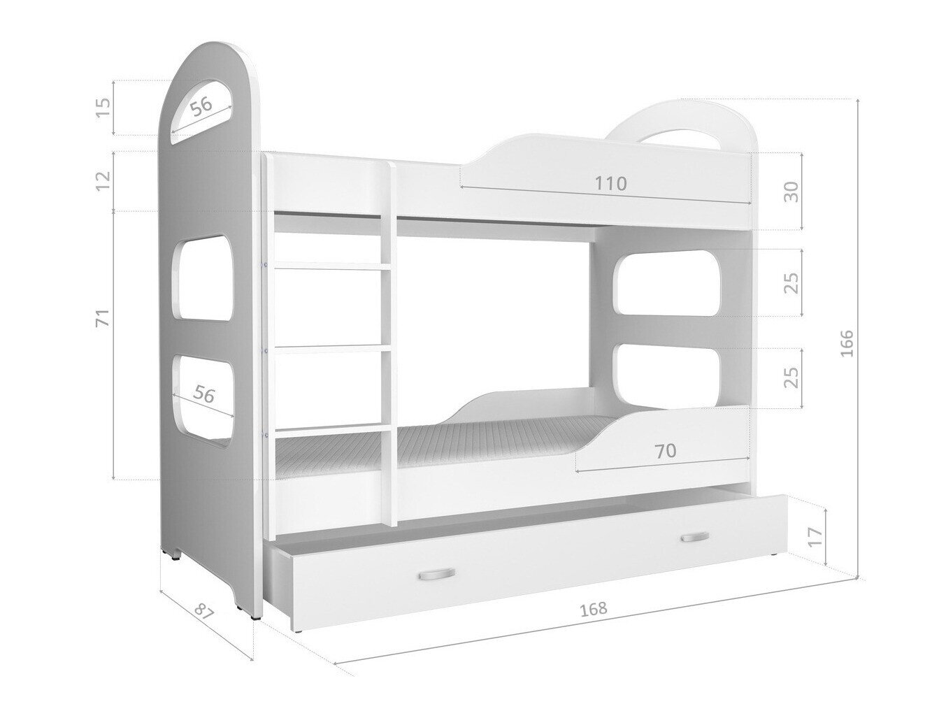 Køjeseng Aurora 116 (Hvid + Lyserød)
