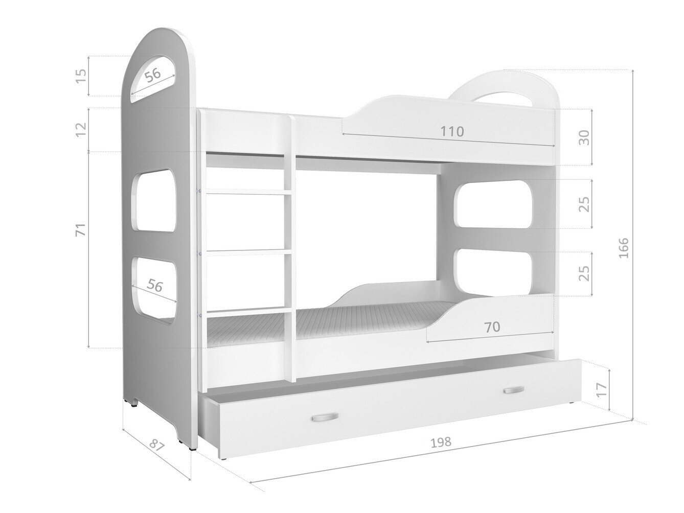 Køjeseng Aurora 116 (Hvid + Rød)