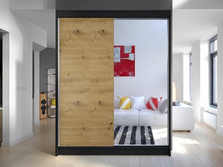 Kledingkast Closico Vastor I (Zwart + Artisan eiken)