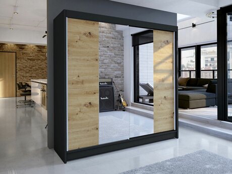 Kledingkast Closico Cavaris II (Zwart + Artisan eiken)