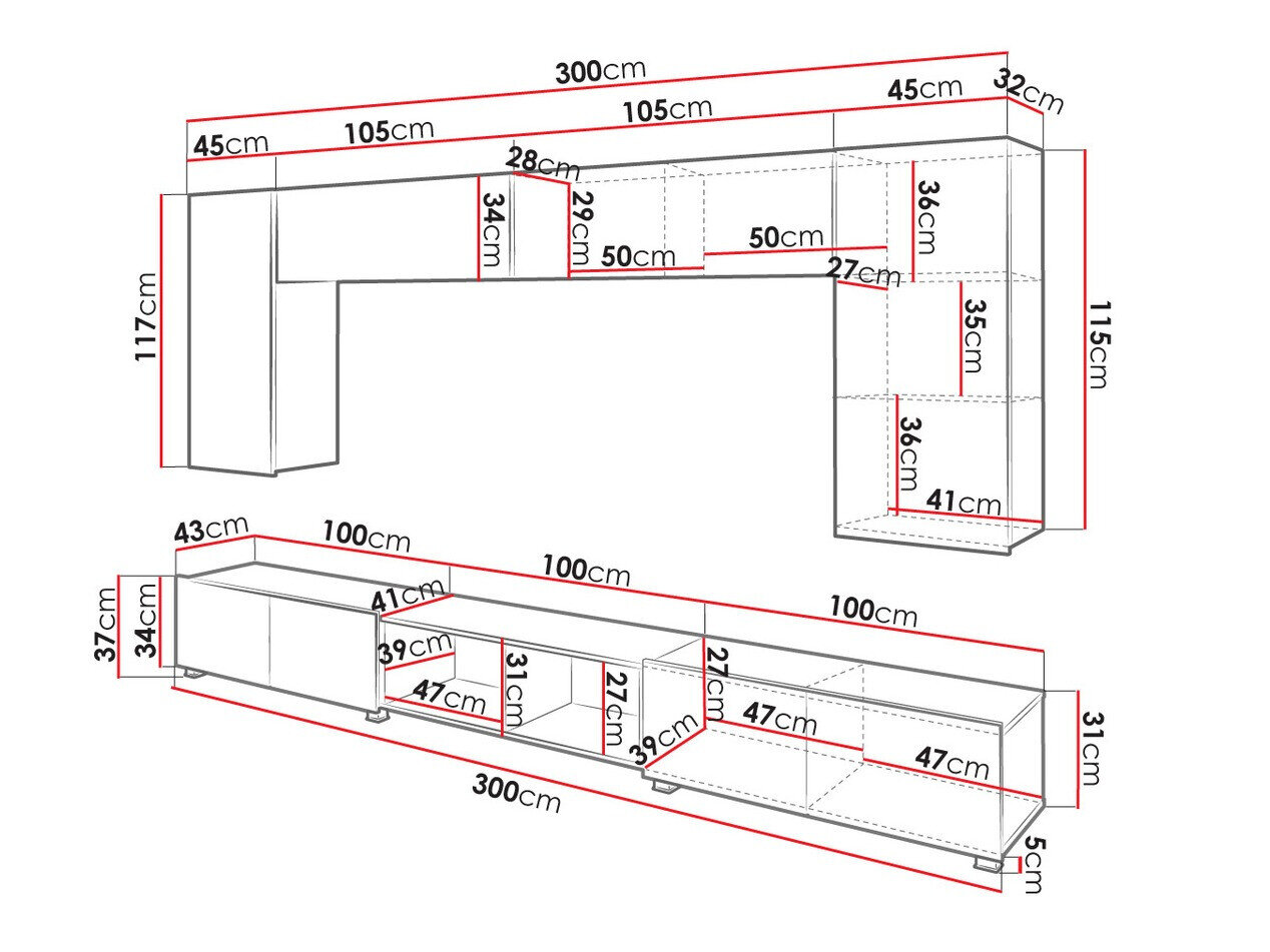 Stuemøbelsæt Tivdalu 143 (Hvid + Glansfuld hvid + Gylden eg)
