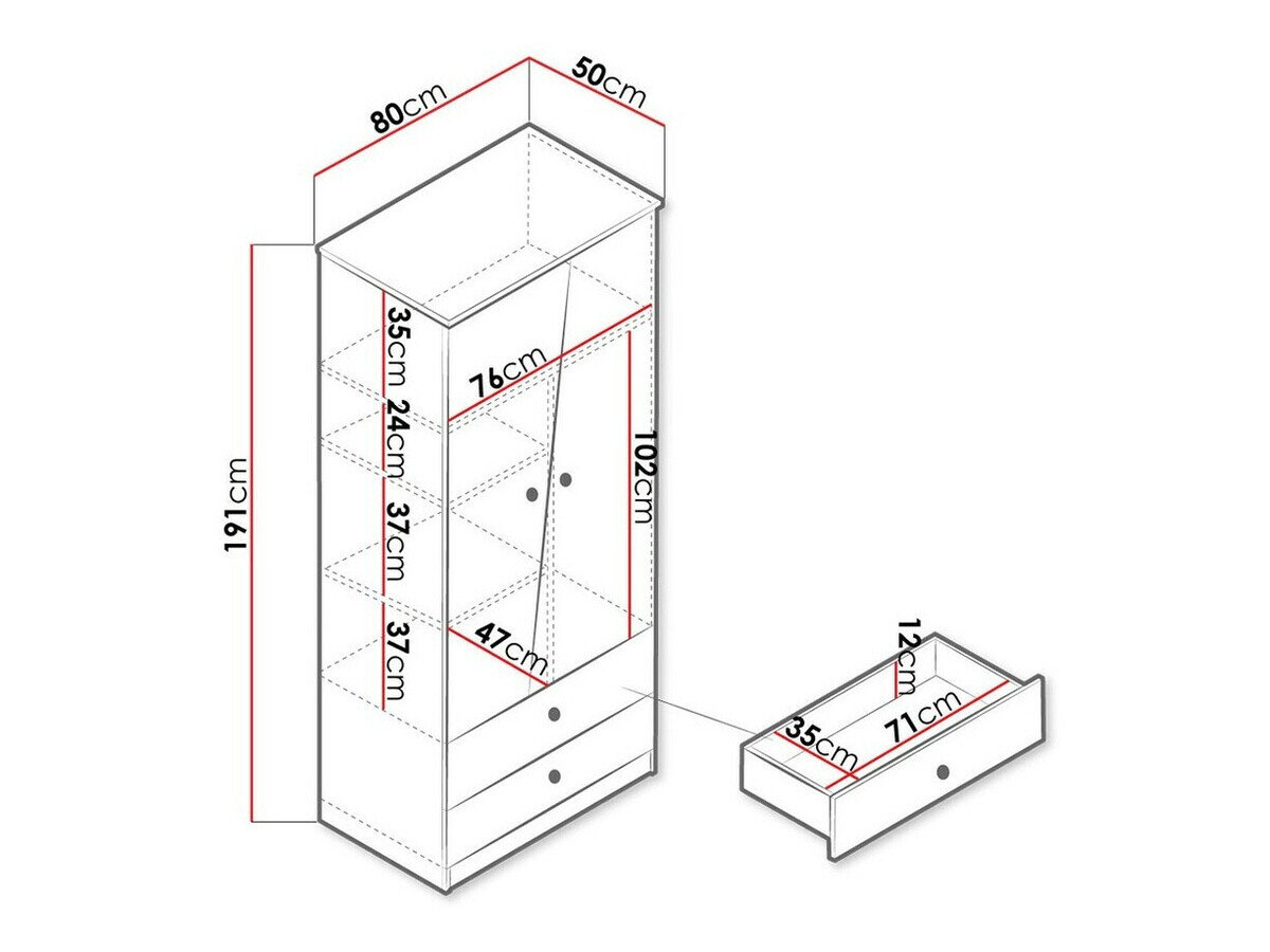 Garderobeskab Almira 100 (Artisan eg + Hvid + Grå)