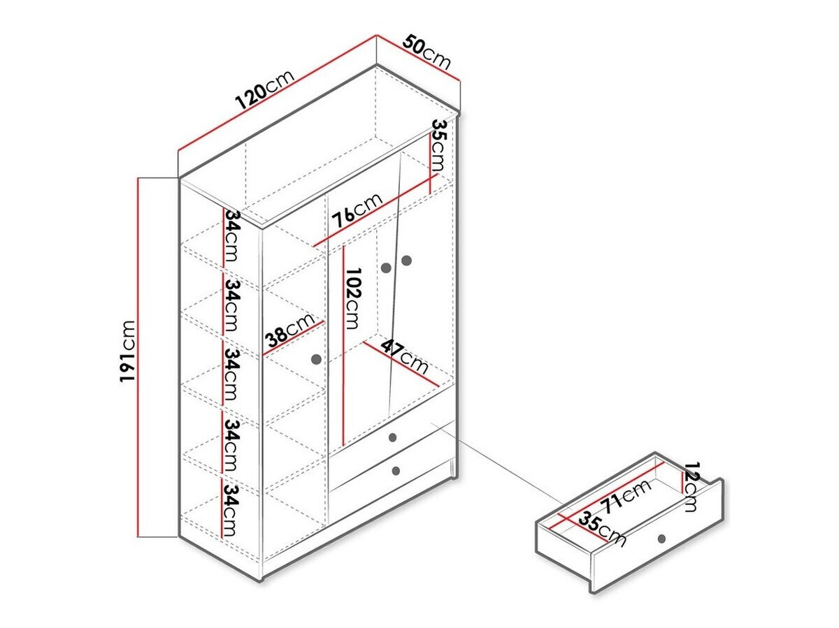 Garderobeskab Almira 102 (Artisan eg + Hvid + Grå)