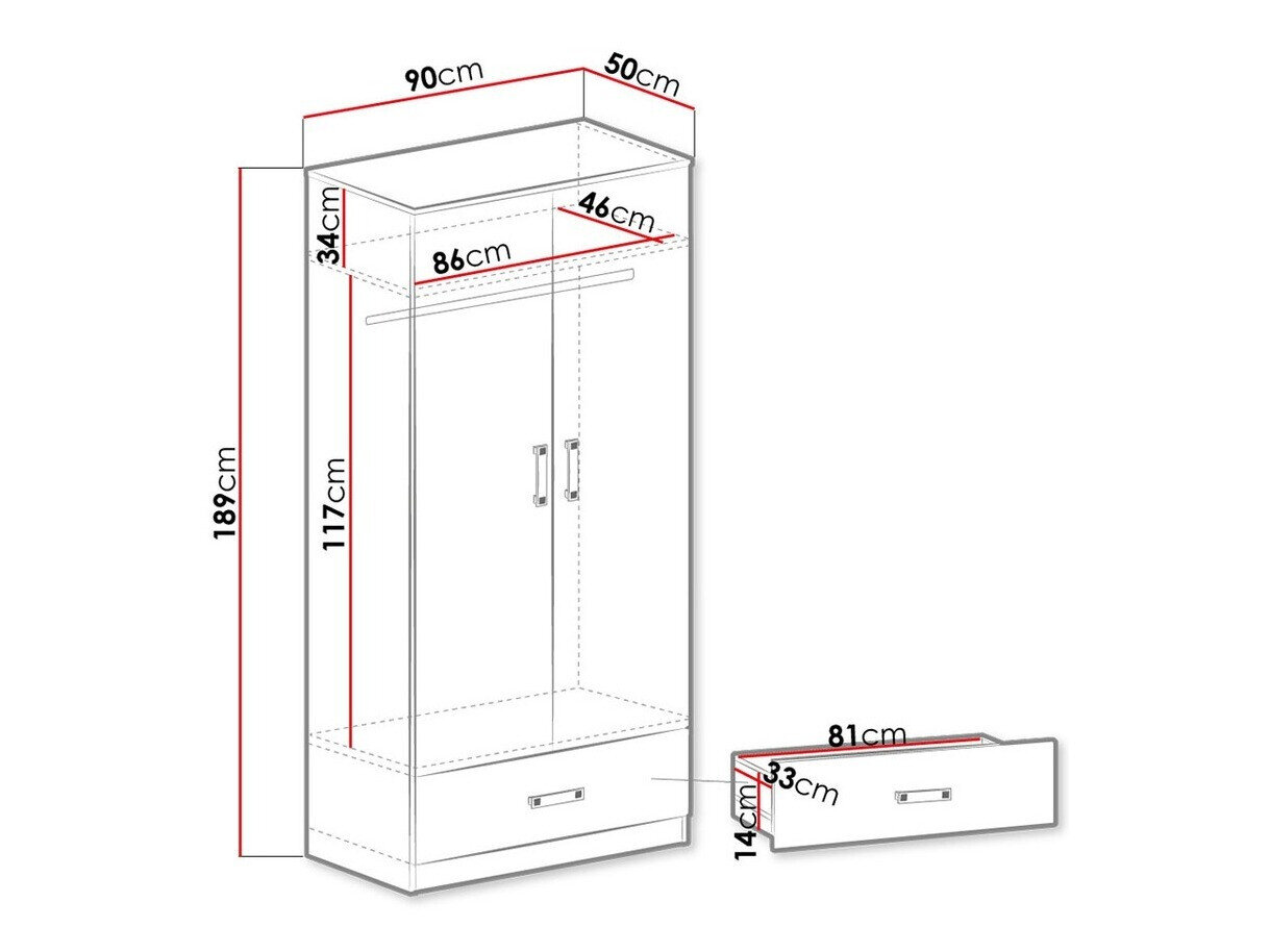 Garderobeskab Sorviru 103 (Hvid + Lyserød)