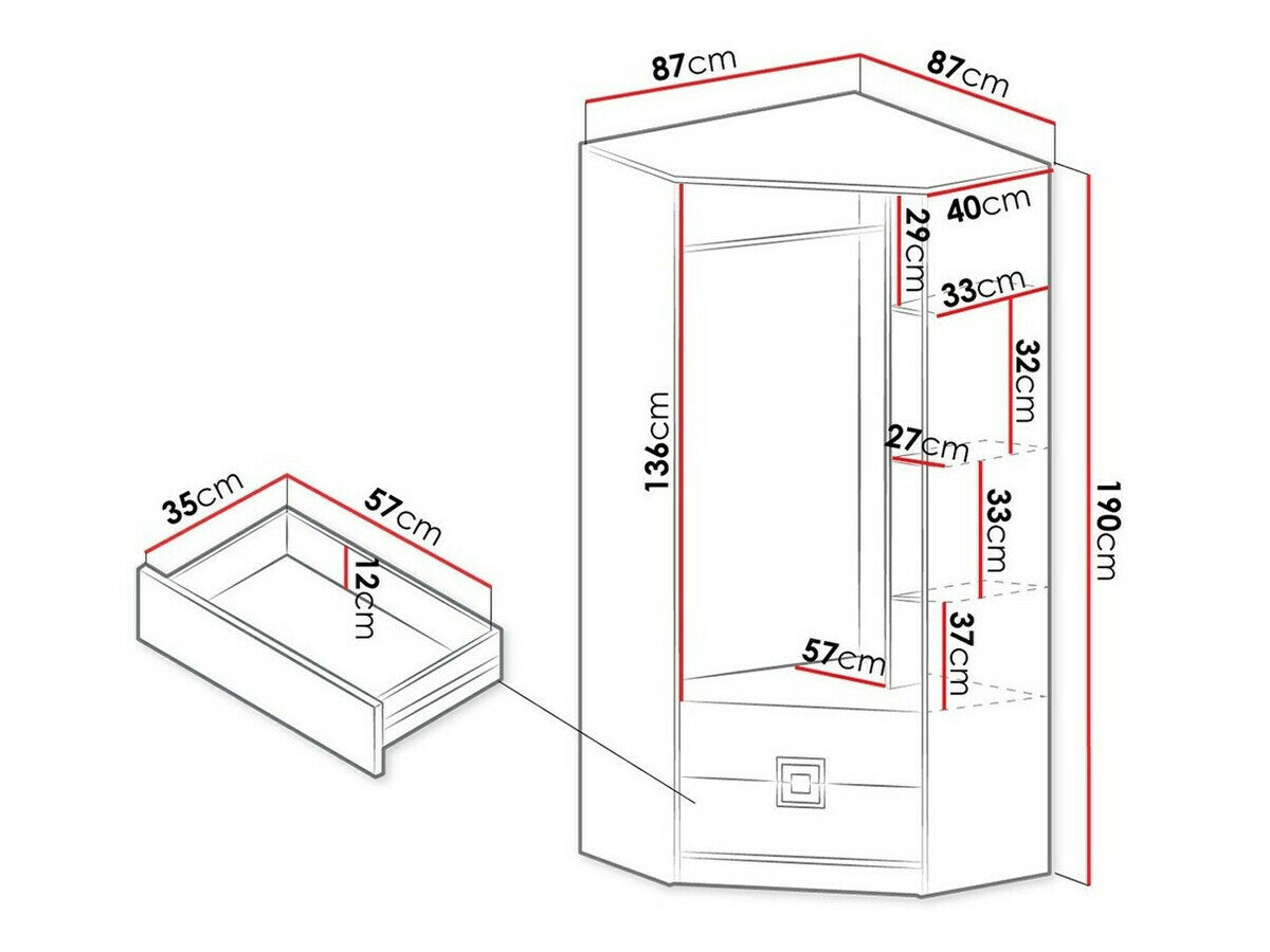 Hjørnegarderob Tolfere 102 (Lys eg + Hvid + Turkis)