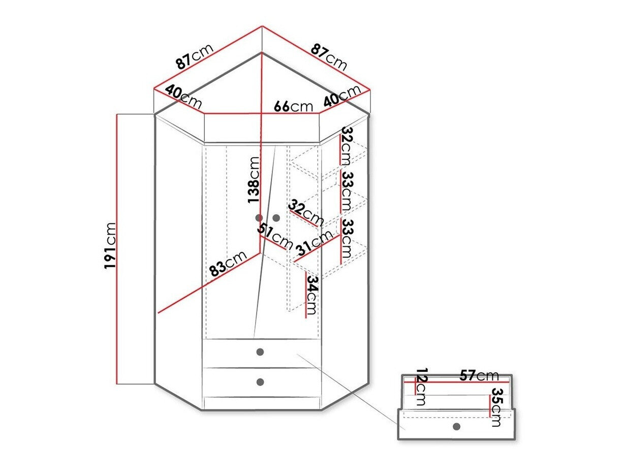 Hoekkledingkast Almira 101 (Artisan eiken + Wit)