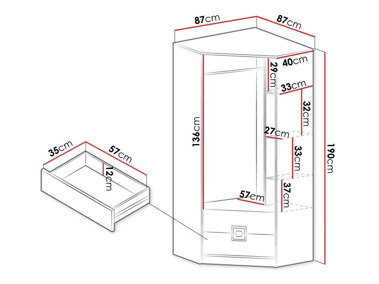 Hoekkledingkast Tolfere 102 (Licht eiken + Wit)