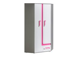 Hoekkledingkast Levtala 102 (Antraciet + Wit + Roze)