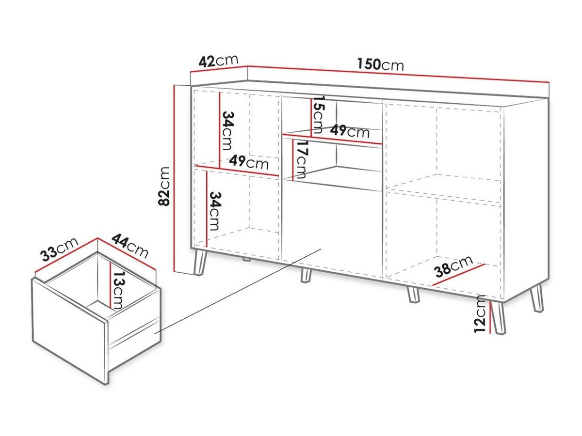 Kommode Charlotte 143 (Hvid + Glansfuld hvid)