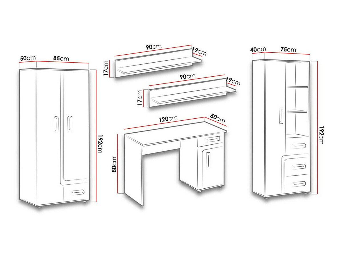 Børneværelsessæt Levtala 116 (Antracit + Hvid + Lyserød)