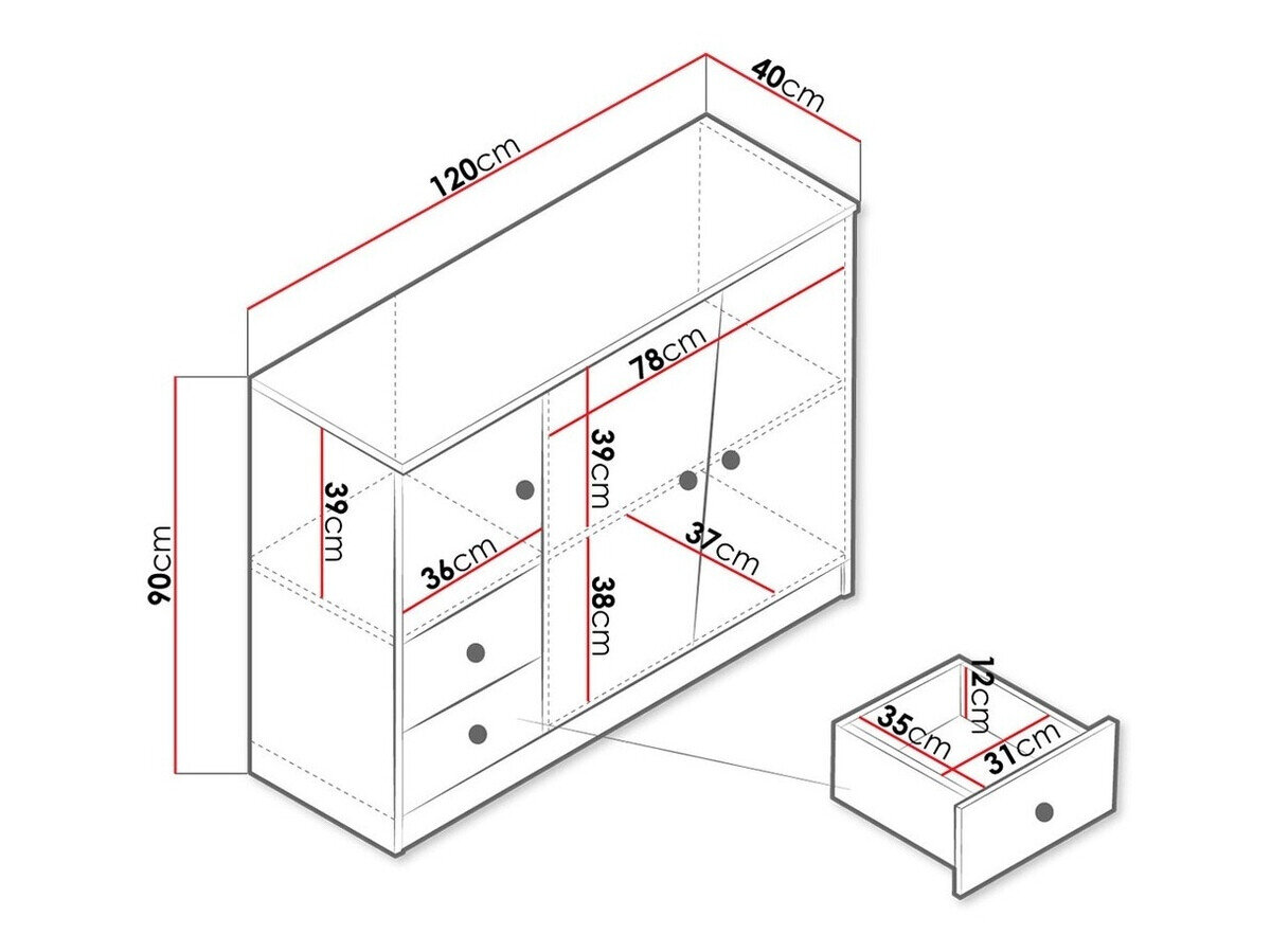 Kommode Almira 106 (Artisan eg + Hvid + Grå)