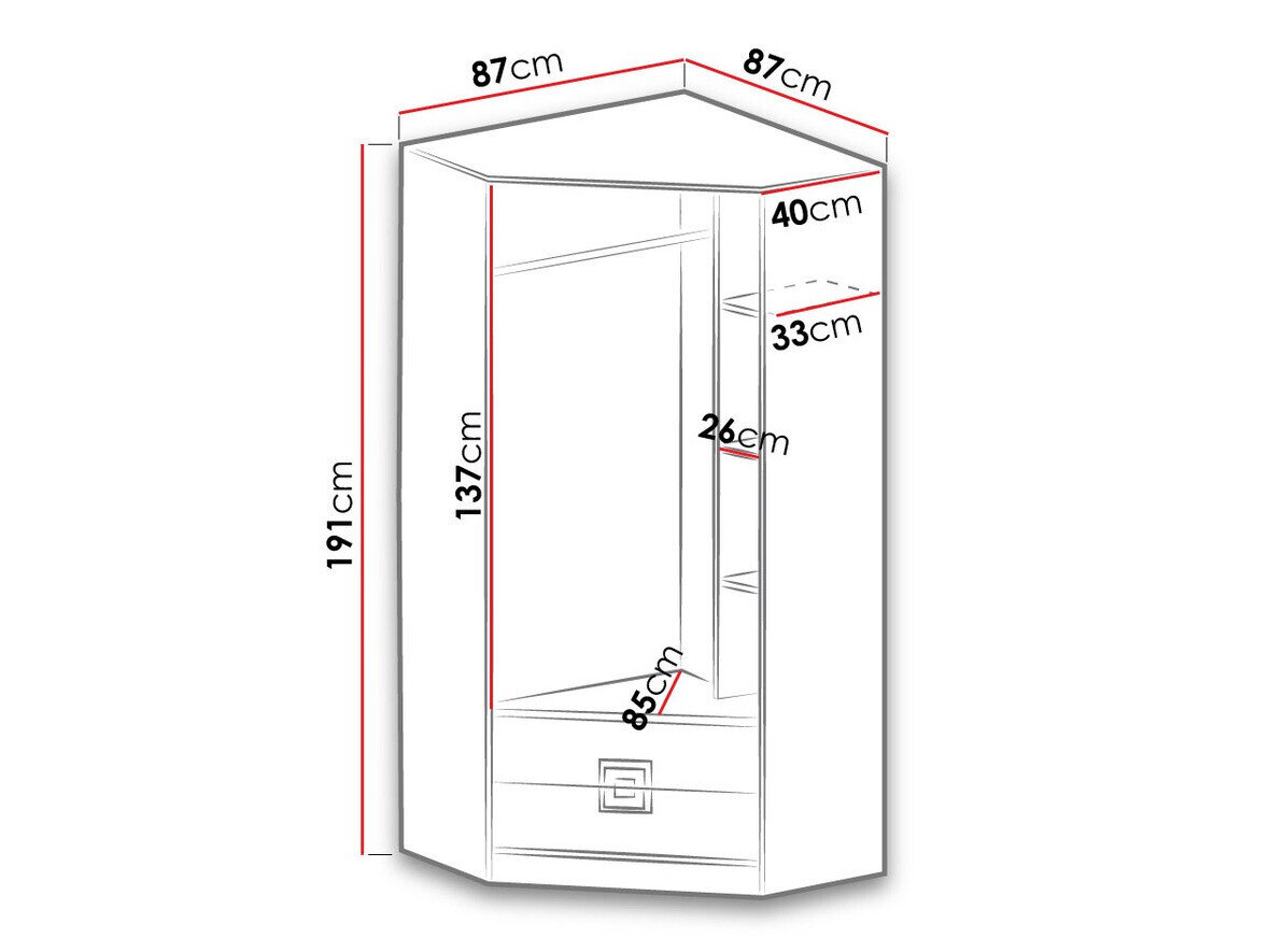 Hjørnegarderob Balvire 103 (Lys eg + Hvid + Grå)