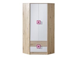 Hoekkledingkast Balvire 103 (Licht eiken + Wit + Roze)