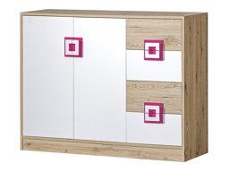 Ladekast Balvire 100 (Licht eiken + Wit + Roze)