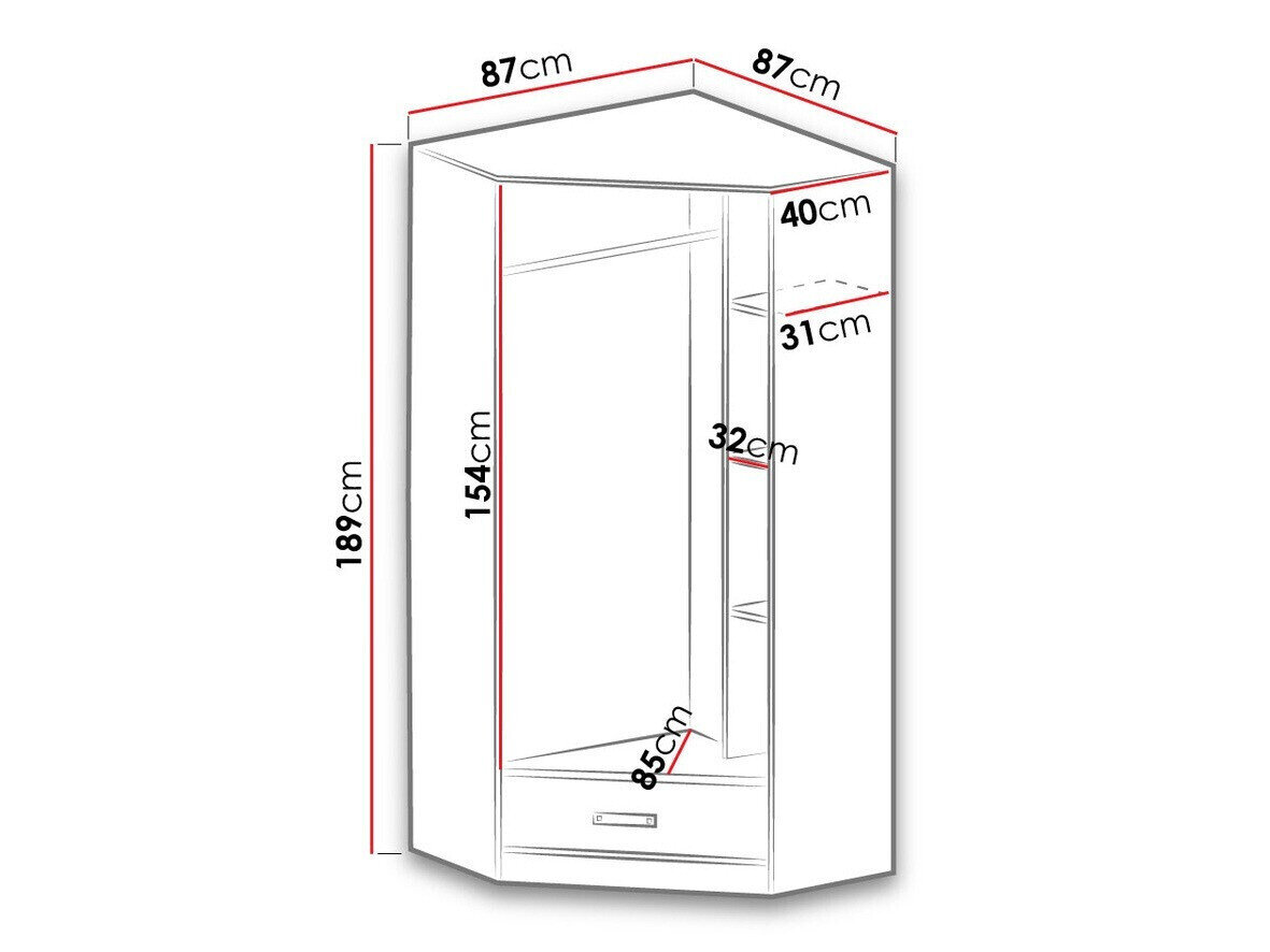 Hjørnegarderob Lorlare 112 (Hvid + Lyserød)