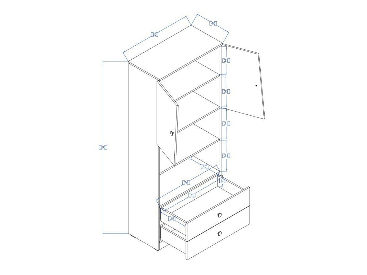 Boekenkast Mirelbu 103 (Artisan eiken + Glanzend wit)