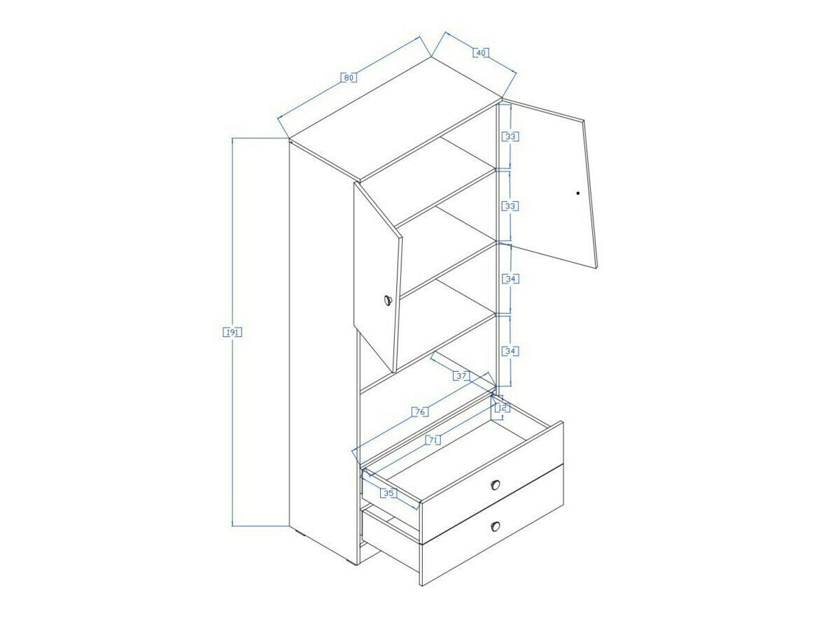 Boekenkast Mirelbu 103 (Artisan eiken + Wit + Zwart)