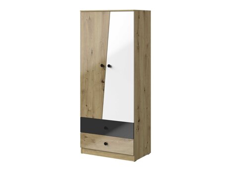 Garderobeskab Mirelbu 100 (Artisan eg + Glansfuld hvid + Blank sort)