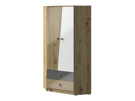 Hoekkledingkast Mirelbu 101 (Artisan eiken + Glanzend wit + Grijs met glans)