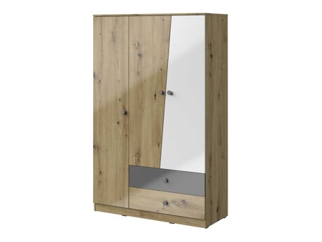 Kledingkast Mirelbu 102 (Artisan eiken + Glanzend wit + Grijs met glans)