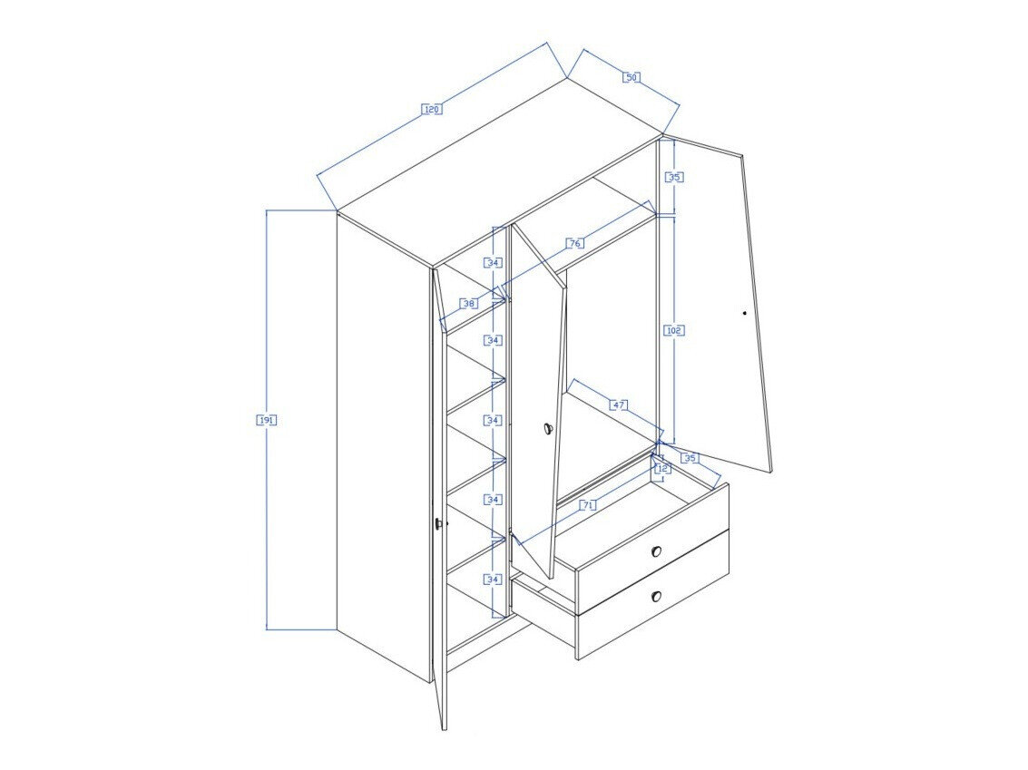 Kledingkast Mirelbu 102 (Artisan eiken + Glanzend wit)