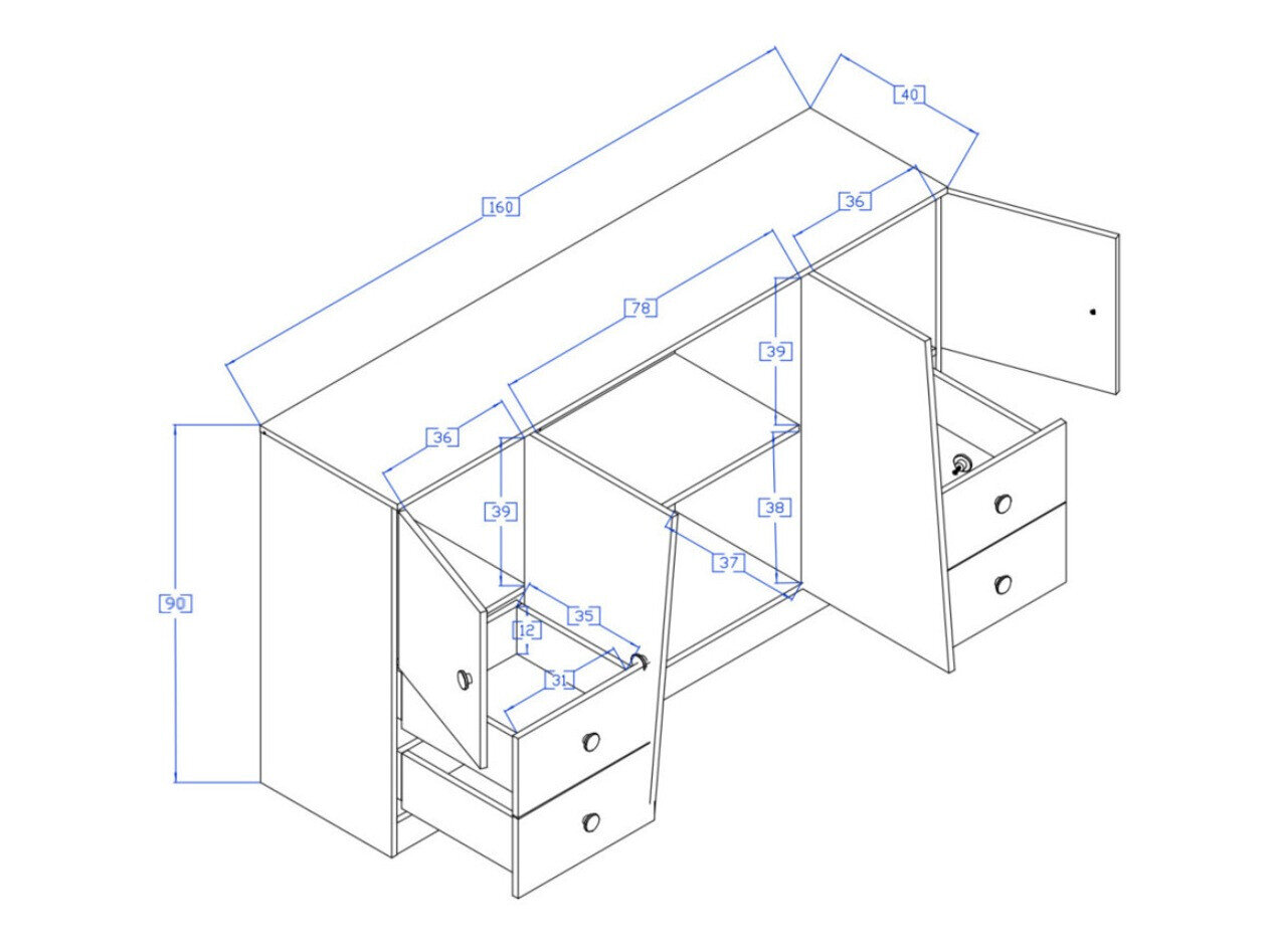 Kommode Mirelbu 105 (Artisan eg + Glansfuld hvid + Gloss grå)