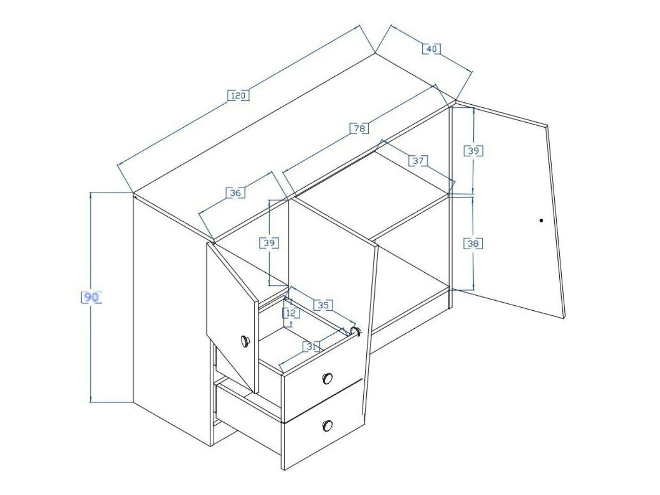 Kommode Mirelbu 106 (Artisan eg + Glansfuld hvid + Gloss grå)
