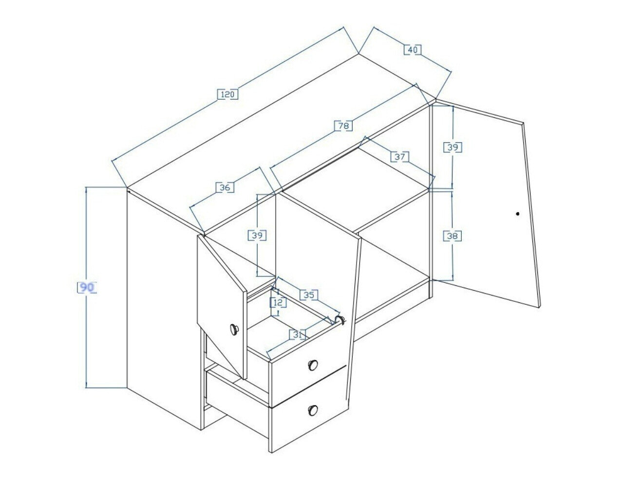 Kommode Mirelbu 106 (Artisan eg + Hvid + Sort)
