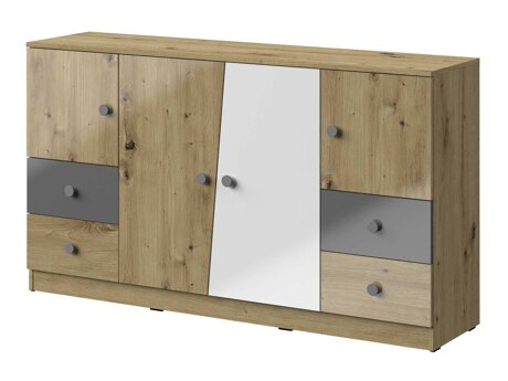 Ladekast Mirelbu 105 (Artisan eiken + Glanzend wit + Grijs met glans)