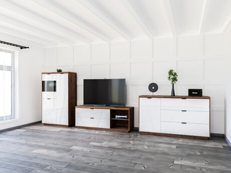 Stuemøbelsæt Fivale 110 (Mørk Delano eg + Glansfuld hvid)