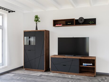 Stuemøbelsæt Fivale 111 (Mørk Delano eg + Mat sort)