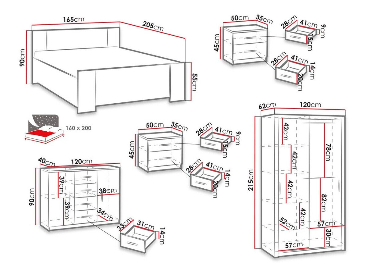 Slaapkamerset Catromi 112 (Wit + Soft Pik 017)