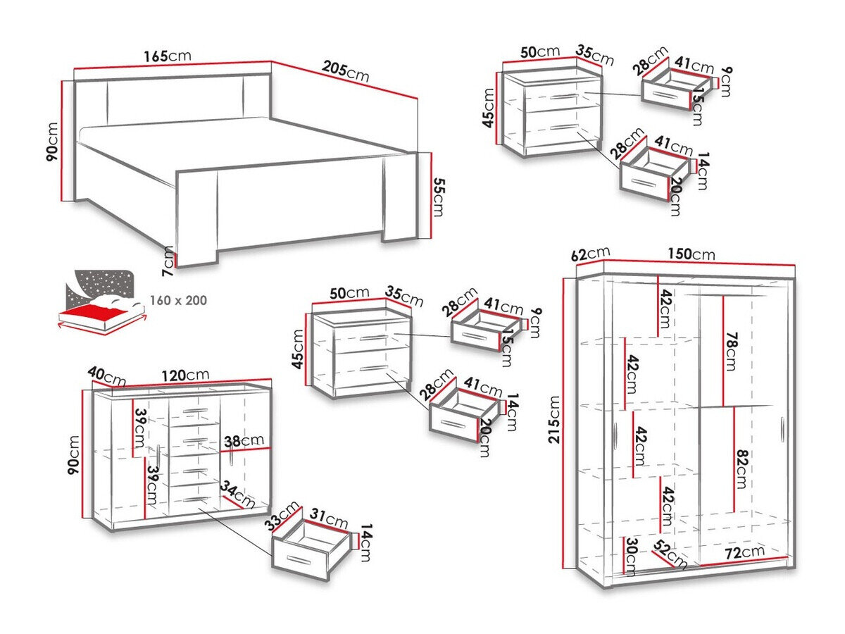Soveværelsessæt Catromi 113 (Hvid + Soft Pik 017)