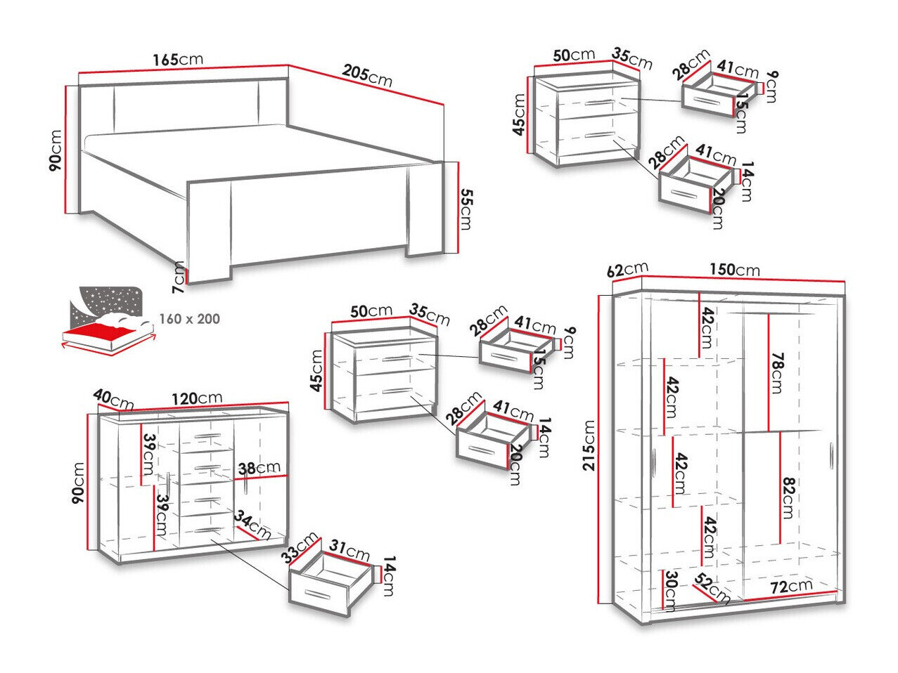 Soveværelsessæt Catromi 113 (Hvid)