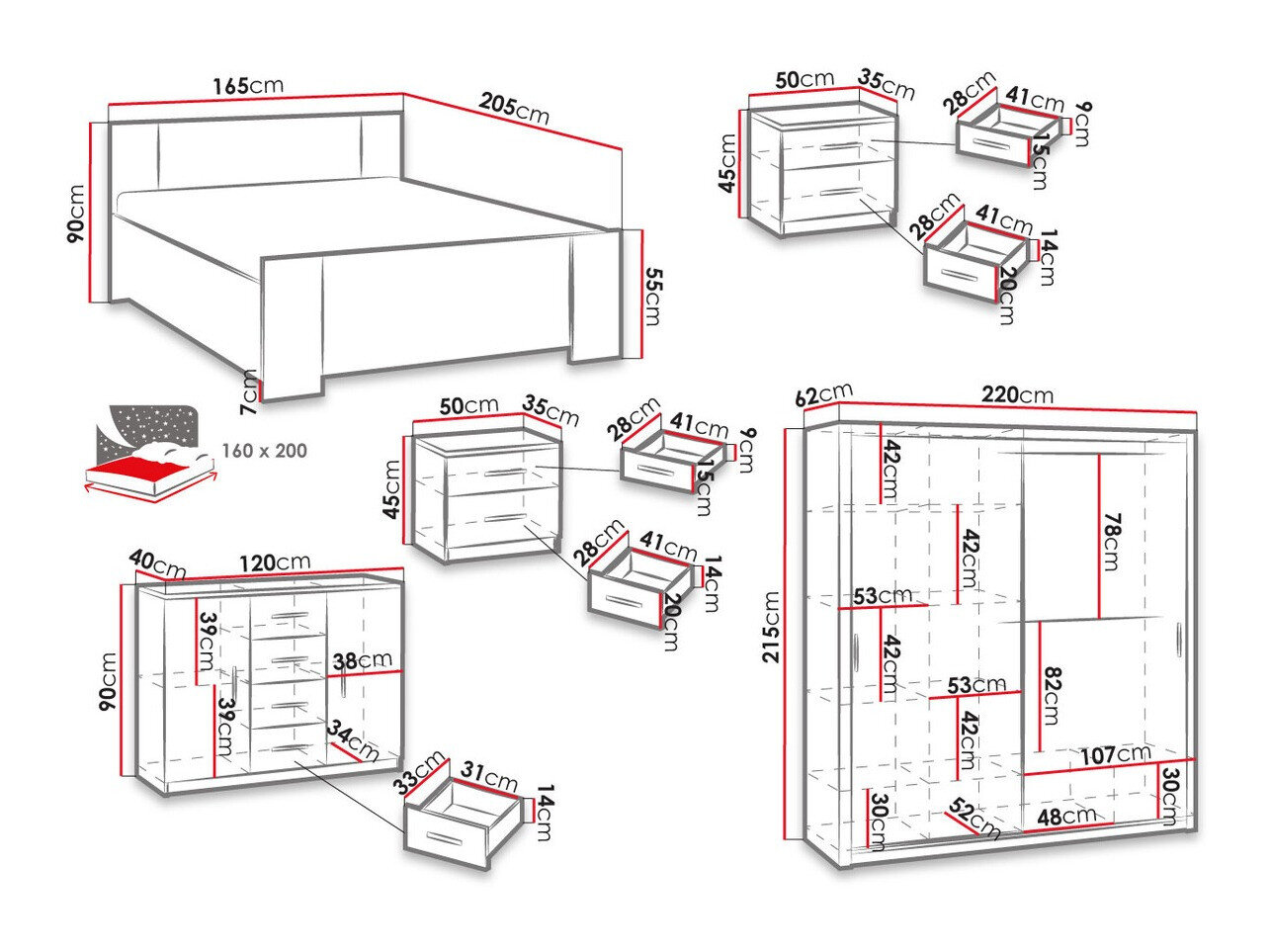 Soveværelsessæt Catromi 115 (Hvid)