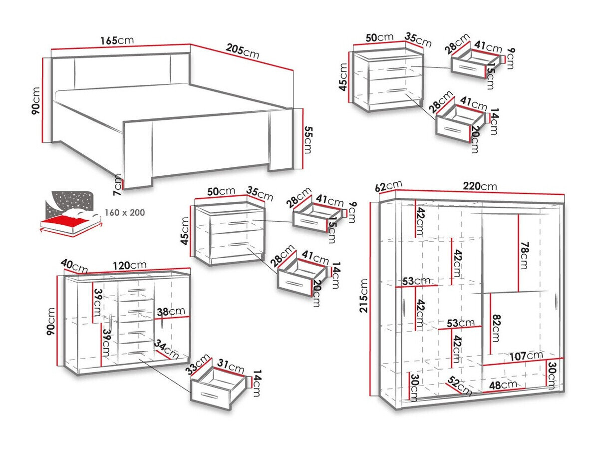 Soveværelsessæt Catromi 115 (Kloster eg + Soft Pik 029)