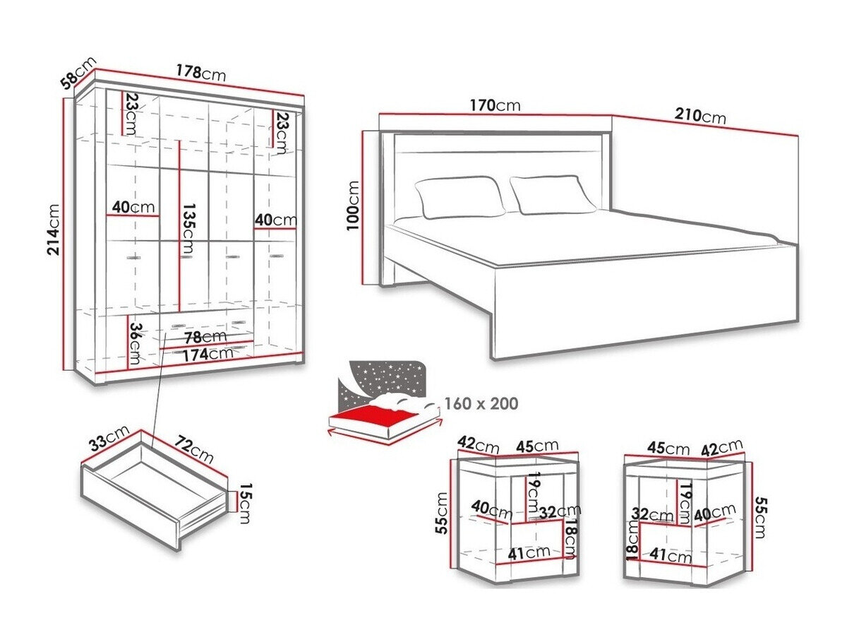 Soveværelsessæt Serfeno 120 (Mørk aske)
