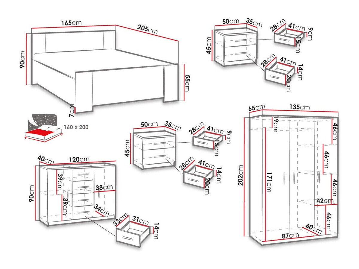 Soveværelsessæt Catromi 123 (Hvid + Soft Pik 029)