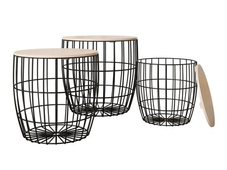Bijzettafels set Aedifis (Zwart + Licht hout)